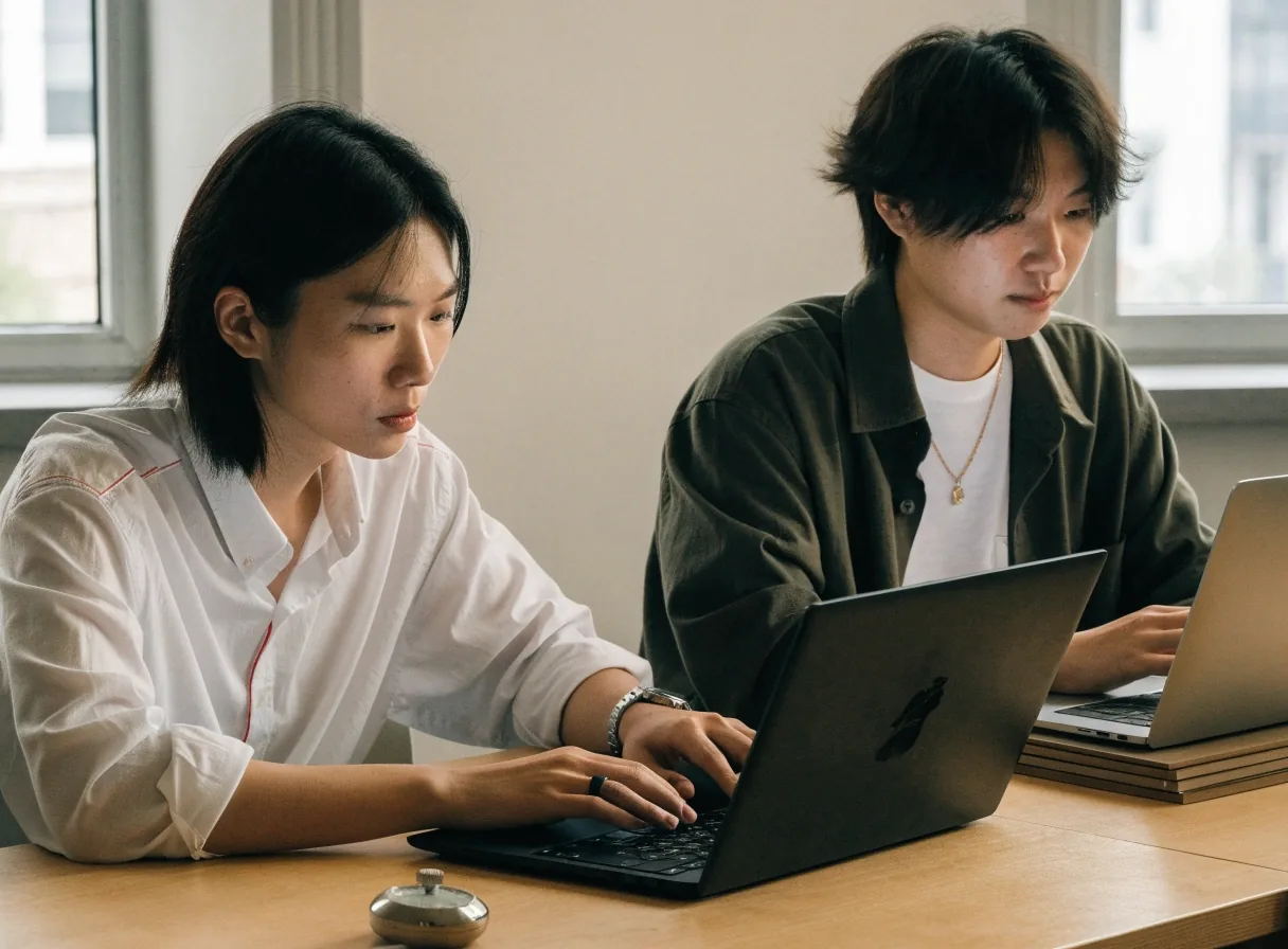평가용 노트북 두 대와 메모 도구를 놓고 소프트웨어를 직접 사용해보는 책상